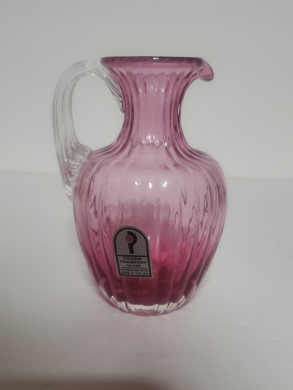 Vtg Pilgrim Cranberry Glass Pitcher With Ribbed Optic Design